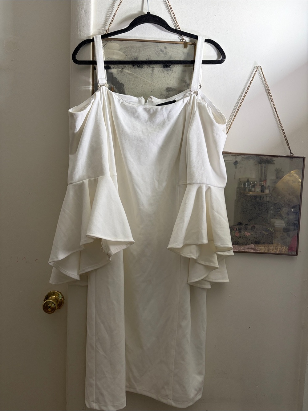 R&M Richards White One-Shoulder Ruffle Midi Dress